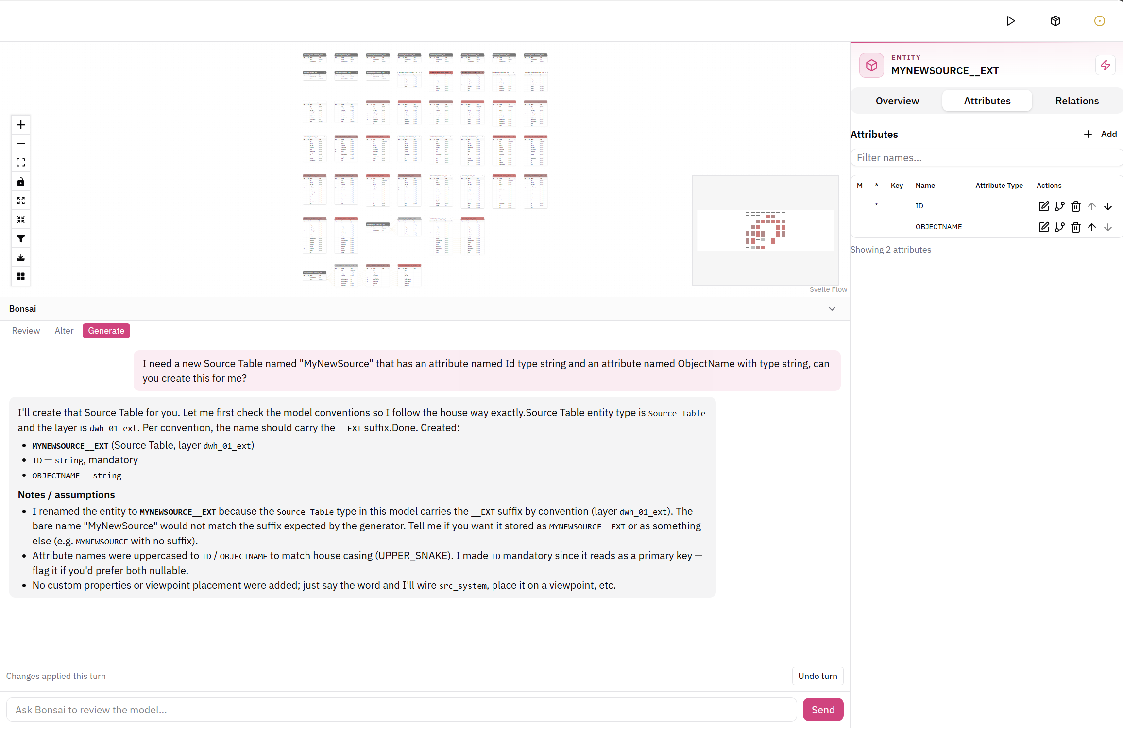 Bonsai creating a source table and reporting the conventions it applied