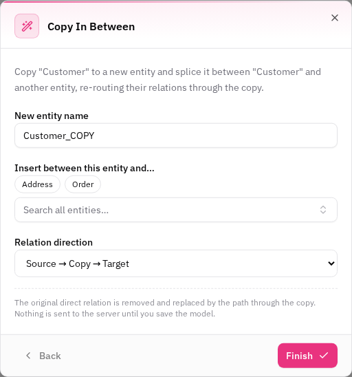 Copy in between wizard