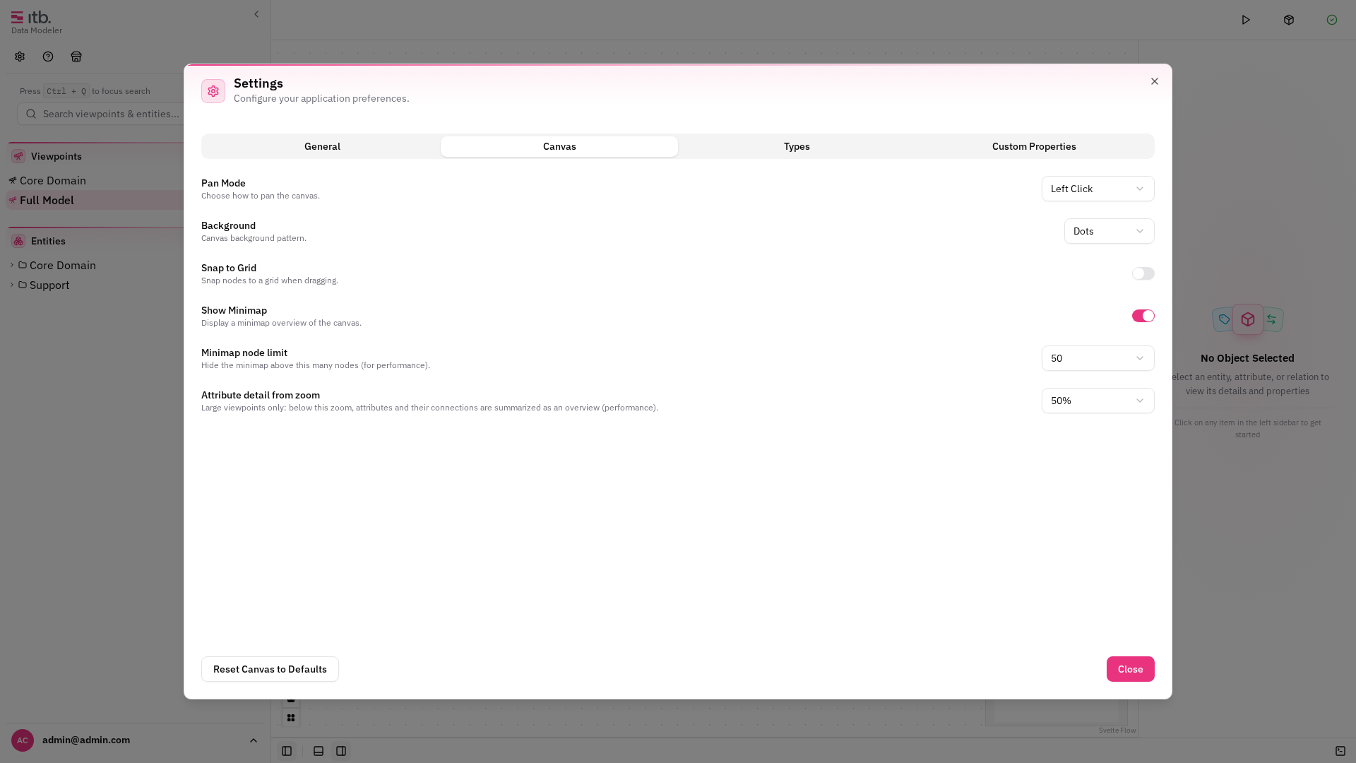 Canvas settings